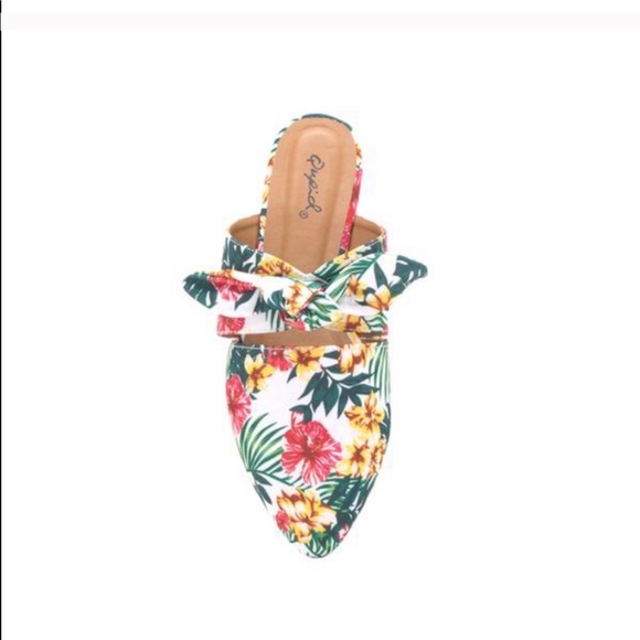 Tropical print mules pointed toe bow - Picture 5 of 8
